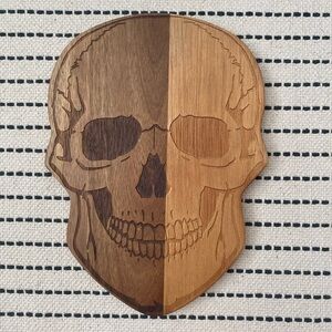 Beautiful Two Toned Wood Carved Skull Design Serving Tray Charcuterie Board